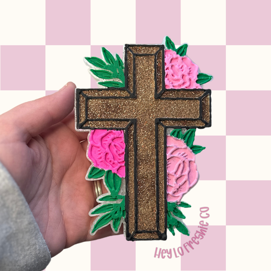 Cross With Flowers | Car Freshie