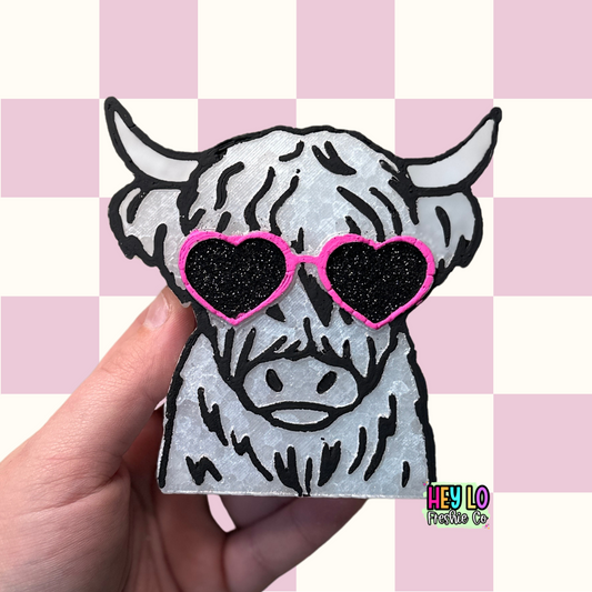 Highland Cow With Heart Glasses | Valentines Car Freshie